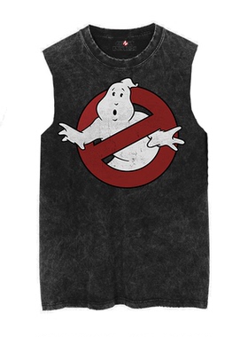 好莱坞科幻电影Ghostbusters 超能敢死队做旧水洗复古蜡染背心T恤