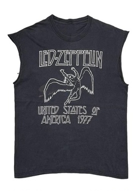 25夏季LED ZEPPELIN齐柏林飞船摇滚乐队美式字母印花无袖纯棉T恤