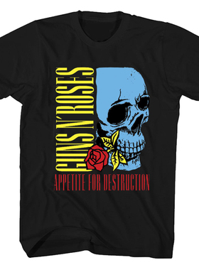 Guns N’ Roses枪炮与玫瑰乐队摇滚蓝色骷髅头枪花重磅短袖T恤