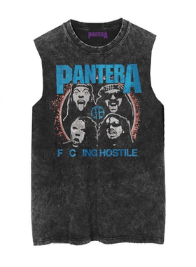 潘多拉乐队PANTERA摇滚黑色朋克Rock男士做旧水洗复古蜡染无袖T恤