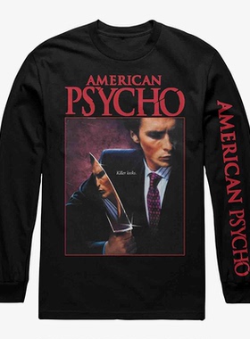 秋冬季American Psycho电影主题数码印花美式男款休闲宽松长袖T恤