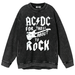 ACDC乐队摇滚朋克美式复古做旧水洗蜡染街头直喷印花宽松圆领卫衣