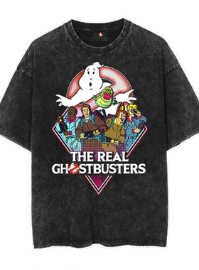 2016电影联名Ghostbusters 超能敢死队做旧水洗复古蜡染短袖T恤