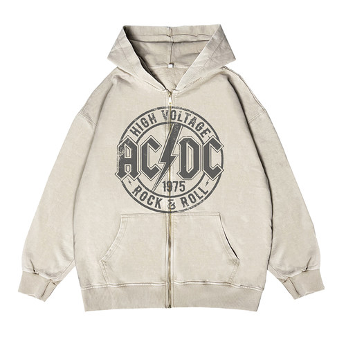 ACDC乐队摇滚吉他连帽拉链外套男