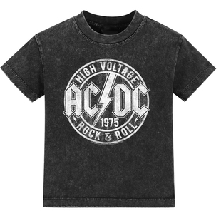水洗复古恤短袖 2025新款 ACDC乐队金属摇滚小孩子街舞亲子儿童装