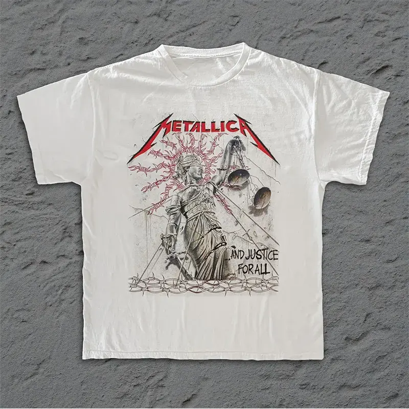 Metallica金属之王vintage美式复古古着正肩修身摇滚骷髅短袖T恤