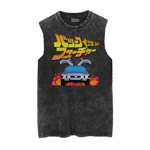 Future跑车赛车电影做旧水洗蜡染无袖 回到未来 The T恤 Back