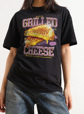 GRILLED CHEESE 烤奶酪图案甜美潮酷美式高街宽松直喷短袖男女T恤