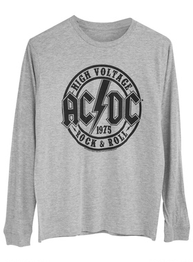ACDC乐队摇滚朋克美式复古简约红色灰色宽松男士打底衫长袖T恤女