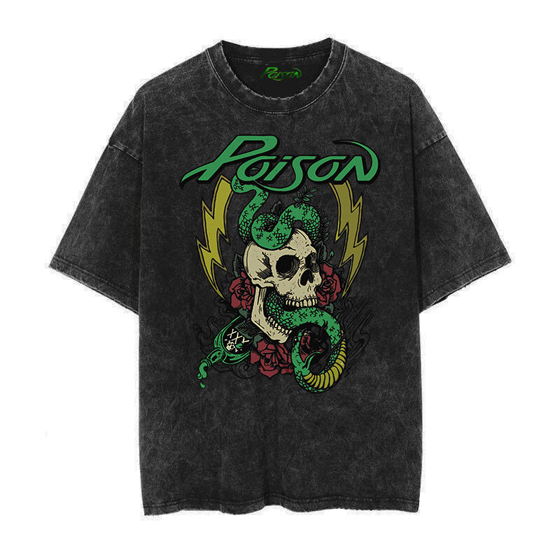 Poison短袖摇滚男士做旧蜡染T恤