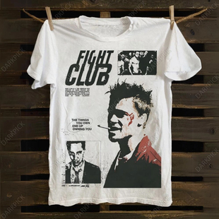 1999搏击俱乐部Fight Club电影布拉德 皮特美式复古男士短袖T恤