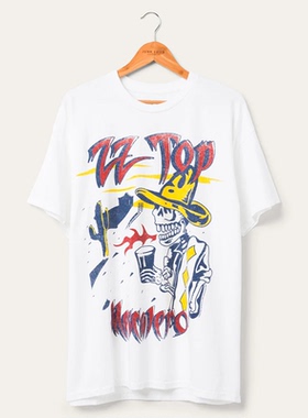 ZZ Top摇滚专辑Mescalero音乐CD乐队骷髅头人纯棉宽松直喷短袖T恤