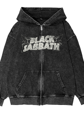 黑色安息日Black Sabbath乐队暗黑摇滚美式水洗复古连帽拉链外套
