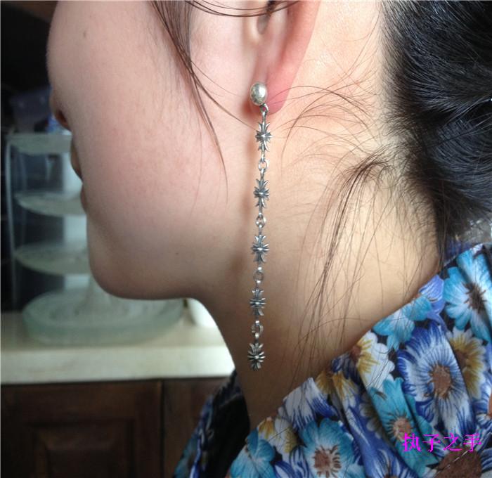 潮牌925纯银复古轻奢个性5节十字架耳钉女网红耳环坠耳饰