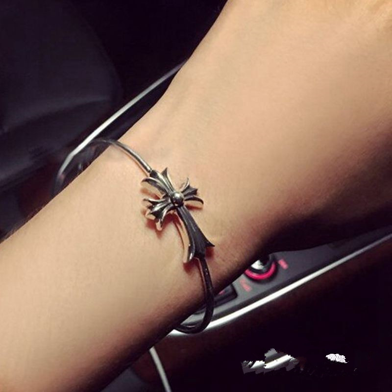 欧美轻奢潮牌925纯银十字架男女手链GD情侣手镯韦雪唐嫣同款手串