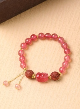 沉瑜香纳财貔貅香珠手链天然草莓晶手串新中式原创流苏设计女手链