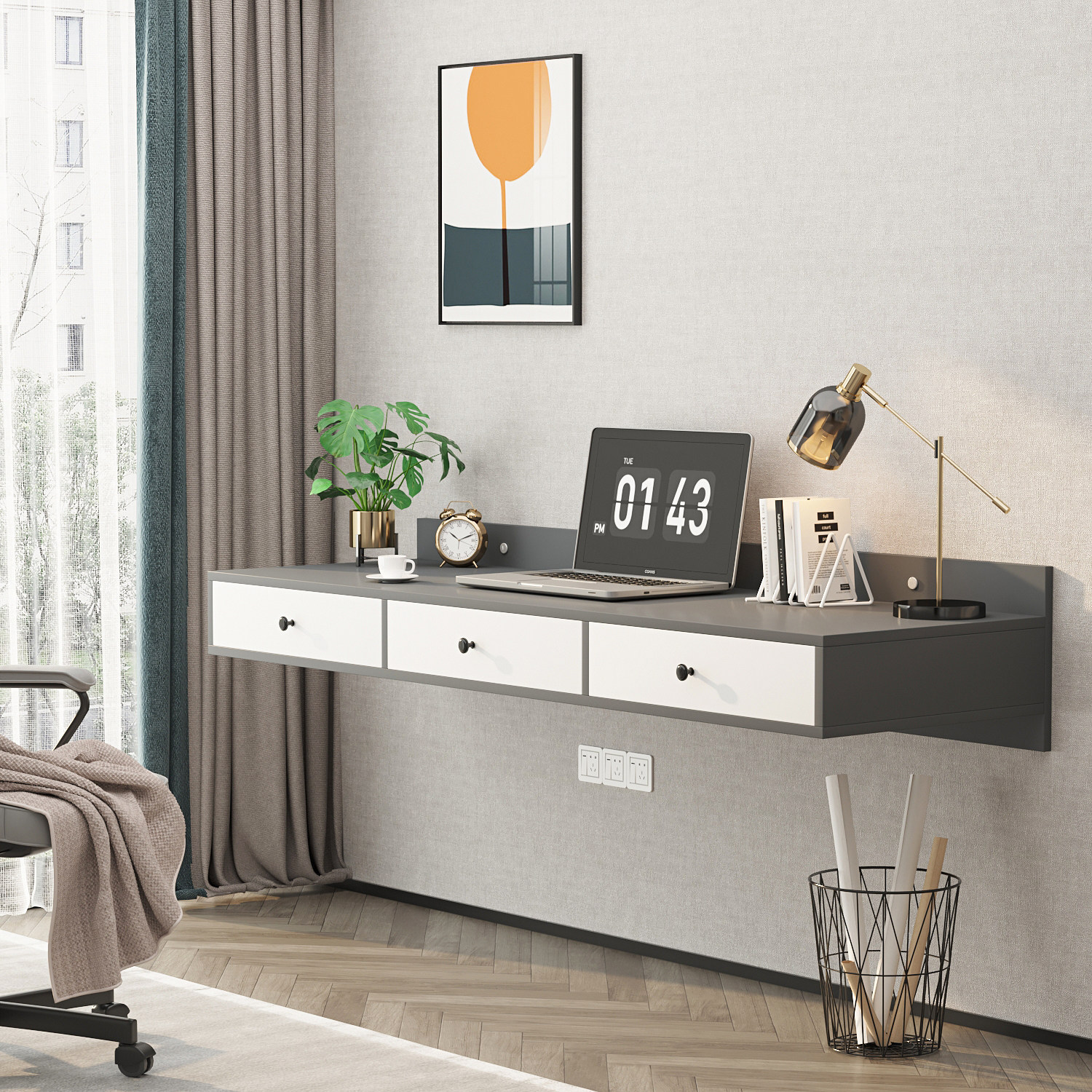 家用壁挂书桌挂墙电脑桌学习桌学生写字桌壁挂式写字台现代简约