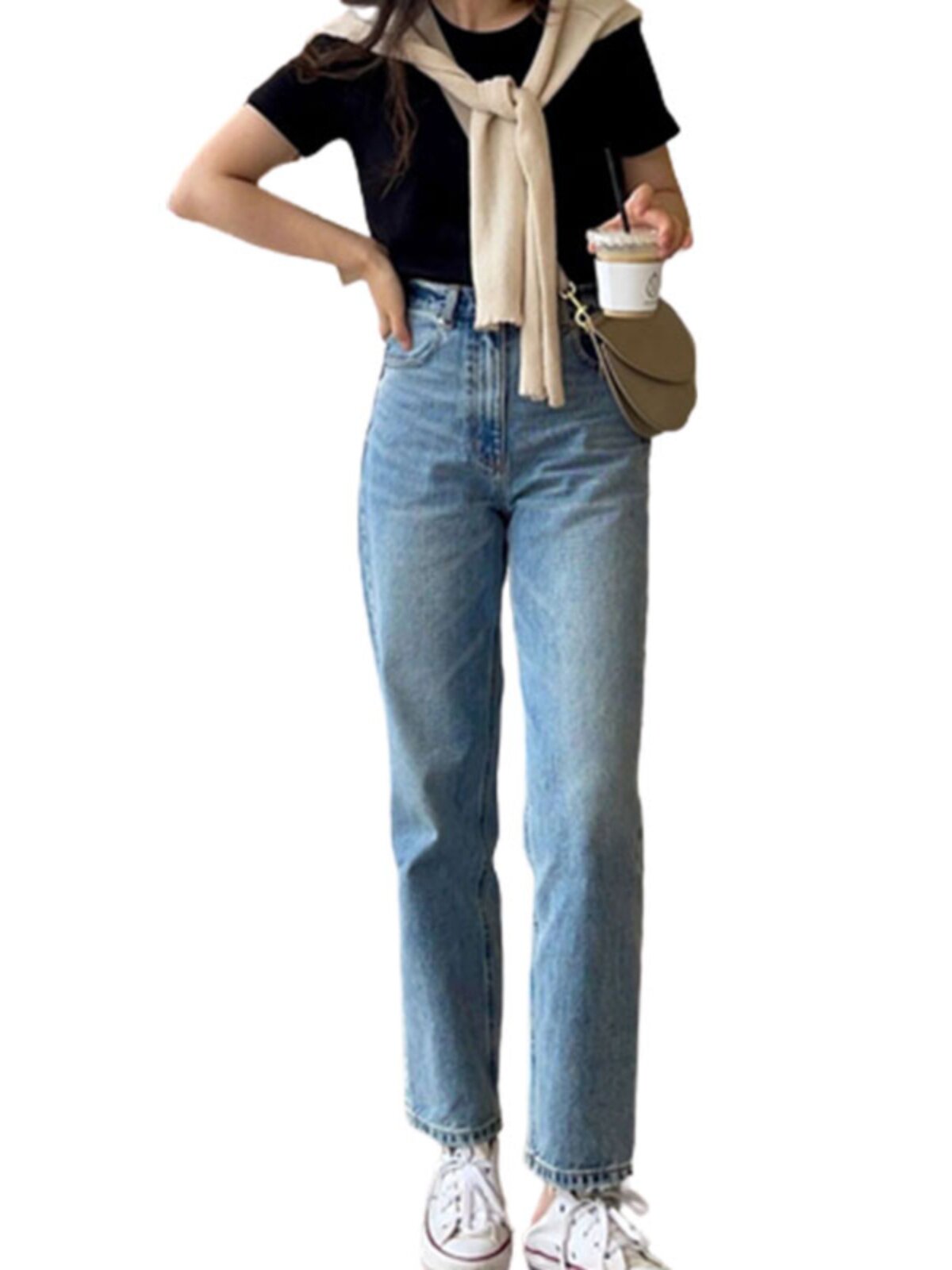 LIGHT BLUE JEANS WOMENS SPRING SUMMER 2024 SOUTH KOREA DONGDAEMUN NEW STRAIGHT LEG LOOSE FASHION SLIM HIGH-WAISTED PANTS