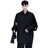 2025新款暗黑风小众原创设计条纹拼接可拆袖衬衫潮A345-1217-P75，男装衬衫，电商A345