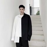 2025春秋新款黑白拼色衬衫可拆卸百搭不对称上衣A345-1505-P75，男装衬衫，电商A345