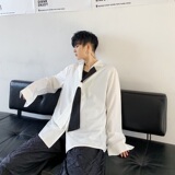 韩版宽松休闲黑白领带飘带西服领垂感男长袖衬衣潮A345-1139-P75，男装西服，电商A345