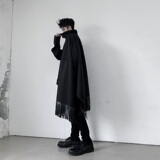 中长款套头休闲拼接蝙蝠长袖斗篷流苏装饰纯色外套A345-1175-P115，女装短外套，电商A345