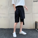 夏季新款飘带前盖布设计五分黑色短裤个性气质A345-1088-P55，男装牛仔裤，电商A345