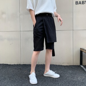 夏季新款飘带前盖布设计五分黑色短裤个性气质A345-1088-P55图片