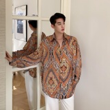 欧美男装2025春夏民族风图腾印花小众设计感衬衫A345-1188-P75，男装民族服装，电商A345