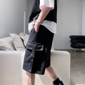 夏季新款工装裤韩版宽松休闲帅气纯棉五分裤潮男A345-1808-1-P50,反潮衣服搭配图片