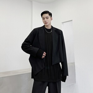 2025新款黑色超短不对称小西服百搭西装外套潮男A345-1503-P110图片