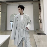 米白不对称单排扣中性复古绑带男女同款西服上衣A345-1170-P135，男装西服，电商A345