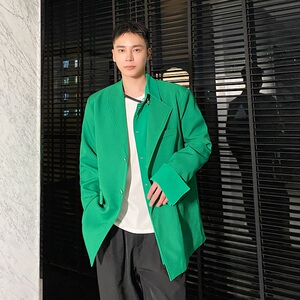 新款假二件不对称金属环休闲复古长袖西服男春秋A345-1870-P135图片