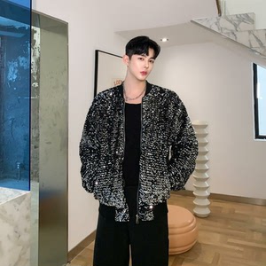 休闲人鱼亮片外套网红ins亮闪闪bingbing长袖翻领夹克125-1-P95图片