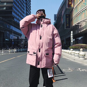 冬季加厚连帽工装立体口袋潮粉色棉衣A345-1019-P155图片
