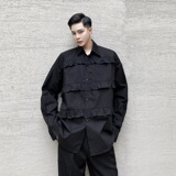 2025秋季新款褶皱复古华丽廓形方领长袖衬衣A345-1208-P75，男装衬衫，电商A345