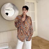 欧美男装2025春夏民族风图腾印花小众设计感衬衫A345-1188-P75，男装民族服装，电商A345