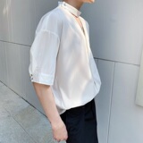 夏装新款心机V领挂脖衬衣男短袖复古上衣A345-1201-P65，男装T恤，电商A345
