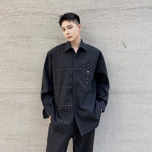 个性铆钉设计感暗黑系韩版男宽松休闲发型师衬衣潮A345-1821-P75