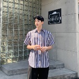 BFY原创夏季个性气质兰色竖条短袖百搭衬衣A345-1081-P65，男装T恤，电商A345