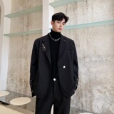 秋冬复古男黑色西服上衣个性设计铁环配饰外套A345-1030-P135，男装西服，电商A345