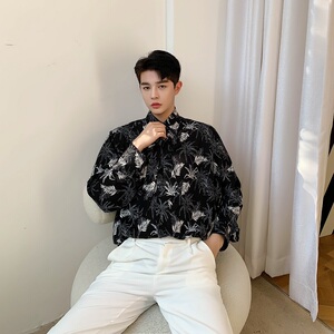 2020BFY原创新款椰树叶印花韩版长袖衬衣男领带装饰A345-1181-P75图片
