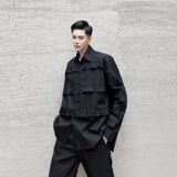 2025秋季新款褶皱复古华丽廓形方领长袖衬衣A345-1208-P75，男装衬衫，电商A345