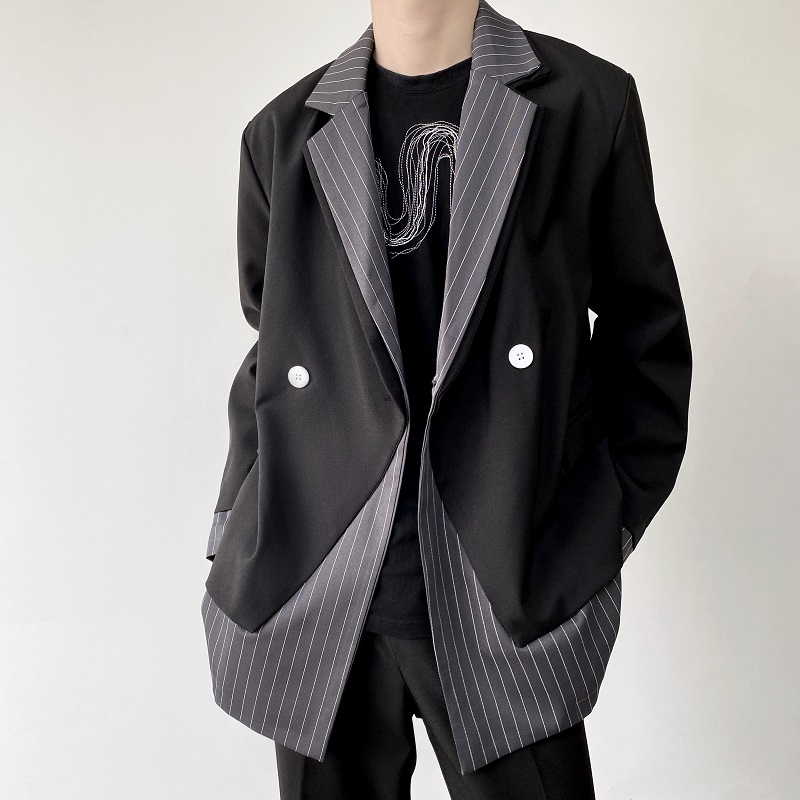 黑色拼接小西服外套男韩版休闲气质设计感小众西装A345-1858-P125，男装西服套装，电商A345