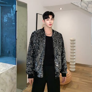 休闲人鱼亮片加厚外套网红ins亮闪闪blingbling夹克A345-1116-P95图片