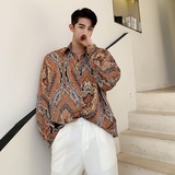 欧美男装2025春夏民族风图腾印花小众设计感衬衫A345-1188-P75，男装民族服装，电商A345