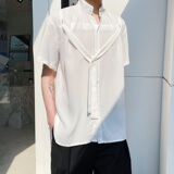 夏季超薄男白衬衣胸前飘带设计小众百搭燕尾上衣A345-1202-P65，男装衬衫，电商A345