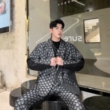 秋季新款男士休闲西服贝壳印花双排扣撞色外套潮A345-1152-P135，男装西服，电商A345