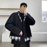 21秋季新款显瘦时尚气质百搭假二件西装短外套潮男A345-1608-P135，男装西服套装，电商A345