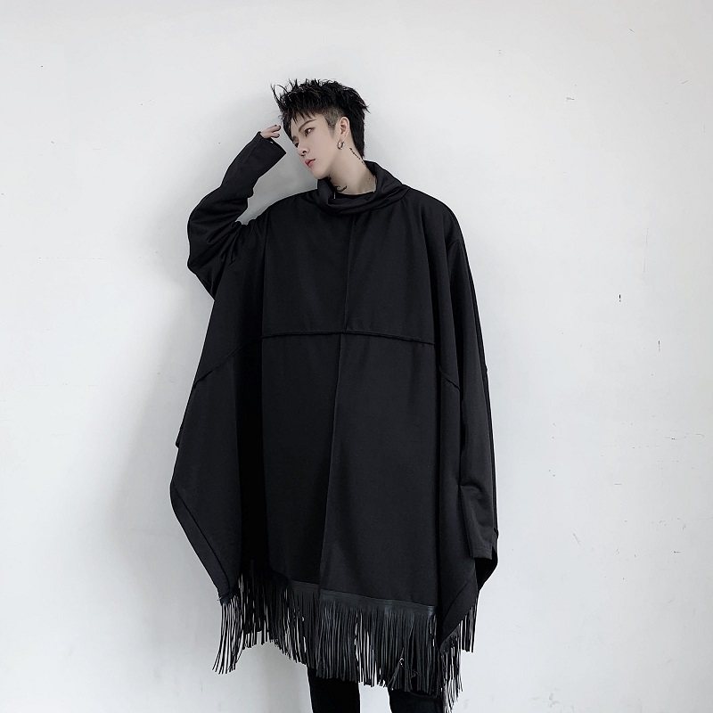 中长款大码拼接蝙蝠袖长袖斗篷流苏套头外套风衣A345-1175-P115，男装风衣，电商A345